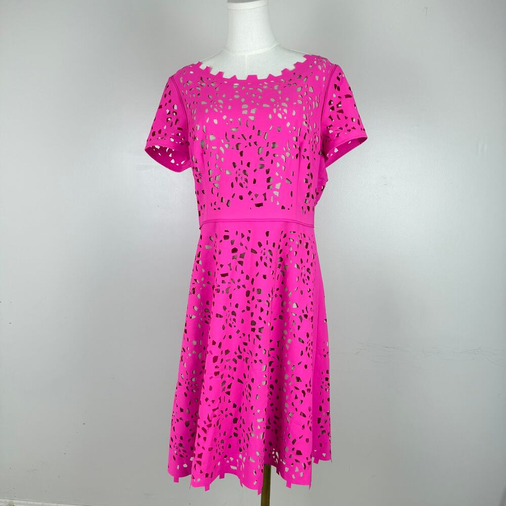 NWOT FOCUS by Shani Hot Pink Barbie Core Laser Cut Fit & Flare Dress Size 12